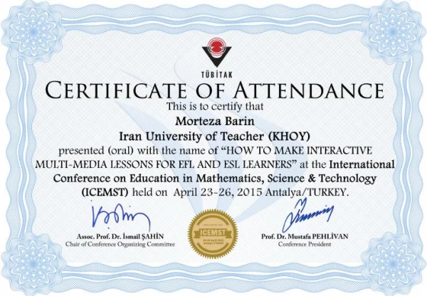 پذیرش و ارائه مقاله استاد مدعو مرکزآموزش عالی شهید مطهری خوی در کنفرانس بین المللی کشور ترکیه 2
