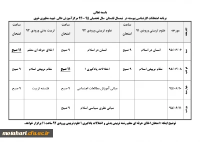 برنامه امتحانات نیمسال تابستان 95