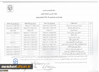 تقویم آموزش (شروع کلاسهای نیمسال دوم از 95/11/23)