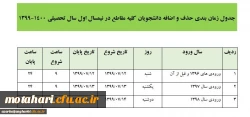 جدول زمان بندی حذف و اضافه دانشجویان کلیه مقاطع در نیمسال اول سال تحصیلی 1400-1399 2